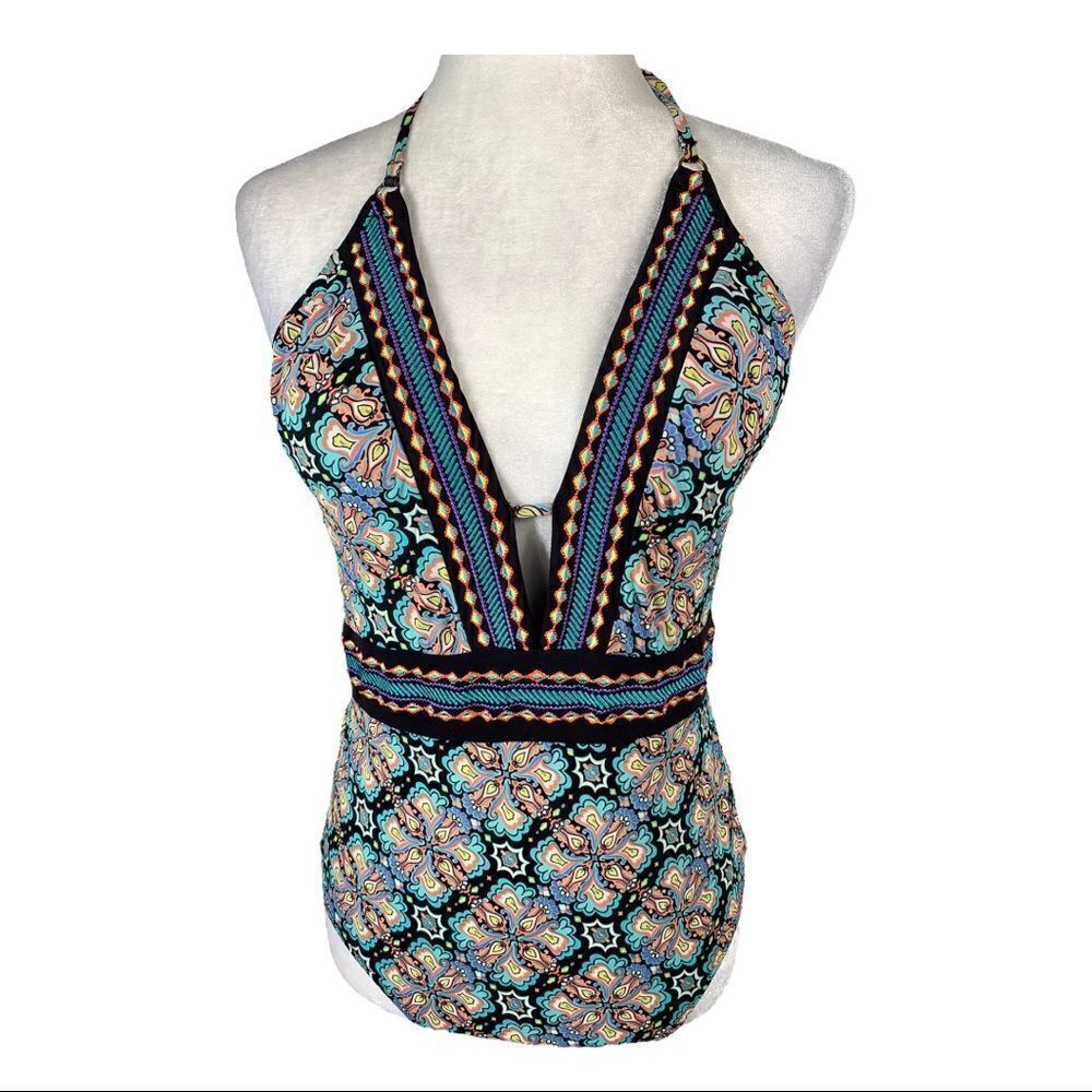 Nanette Lepore Paloma Goddess Black & Multi Color Embroidered One Piece Swimsuit